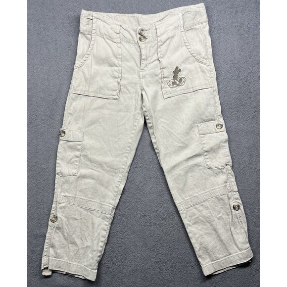 Disney Pants - Disney Parks Mickey Mouse Linen Pants Women’s 4 Capri Tan Convertible Roll Up